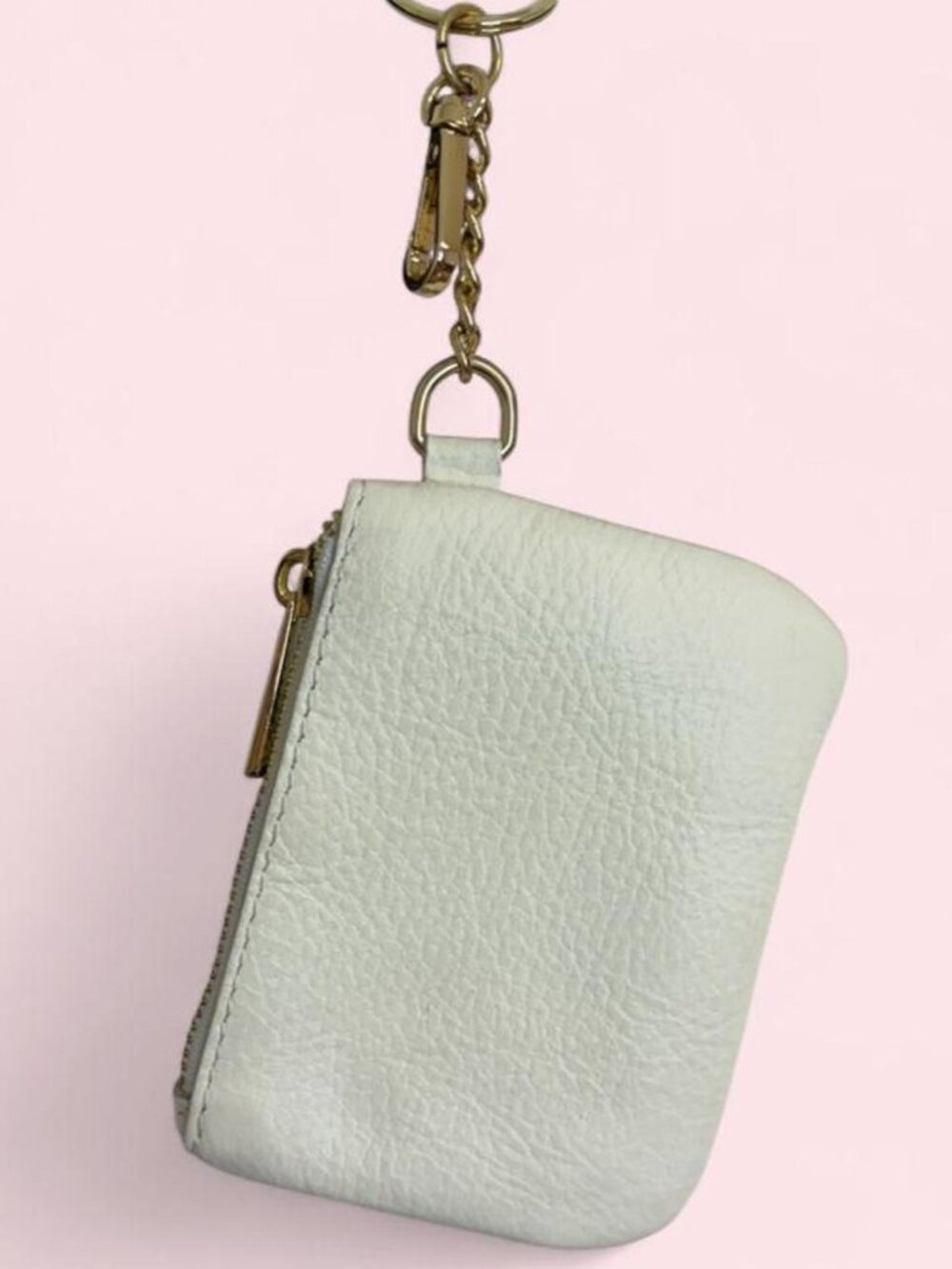 White 100% leather keychain wallet purse with gold zipper made in Italy Gold